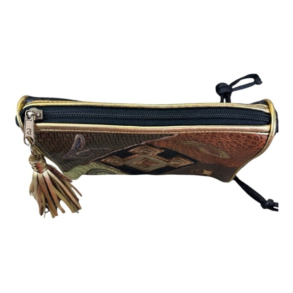 Vintage 80s Alentino NAS Abstract Metallic Patchwork Boho Glam Crossbody Bag - Picture 4 of 9